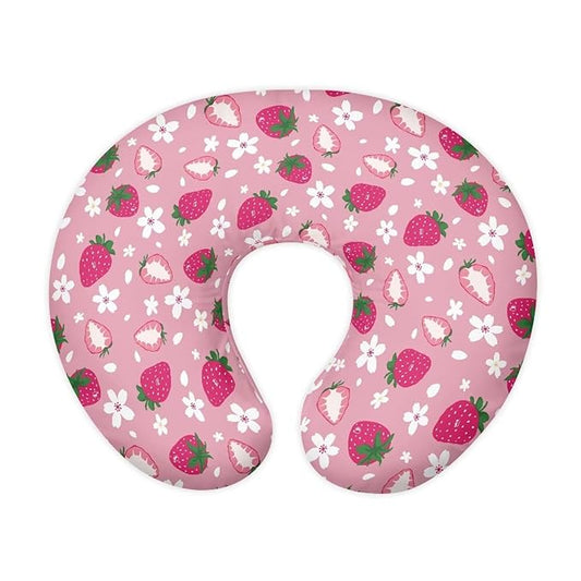 Strawberry Flower Nursing Pillow Cover with Hidden Zipper Washable Soft & Gentle on Baby Skin Breastfeeding and Bottle Feeding Slipcover, Easy to Use & Clean