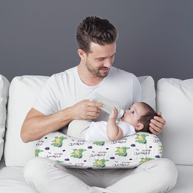 Dyoart Custom Baby Nursing Pillow Cover for Nursing, Green Dinosaur Removable Nursing Covers for Breastfeeding Pillows, Ultra Soft Comfortable Slipcover for Newborn Baby Boys and Girls