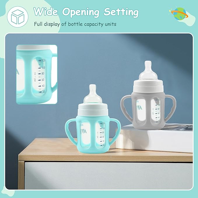 2 Pack Silicone Sleeves with Handles for Philips Avent Glass Natural Bottle and Philips Avent Anti-Colic Bottle 4 oz, Anti Breakage Baby Bottle Holder, Compatible with Avent Glass Baby Bottle