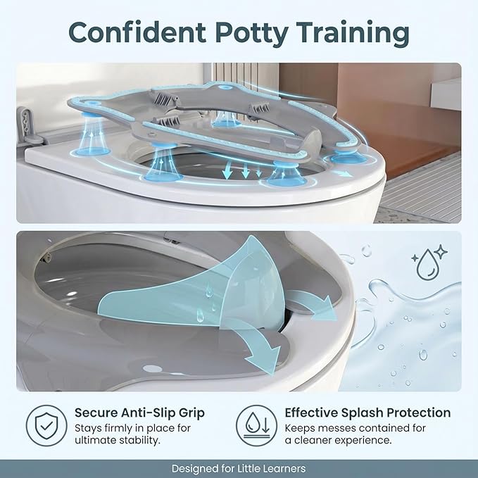 Foldable Travel Potty Seat for Toddler, Portable Toilet Training Seat for Kids on The Go, Fits Round & Oval Toilets with Non-Slip Base & Travel Bag for Car Airplane Essentials, Grey
