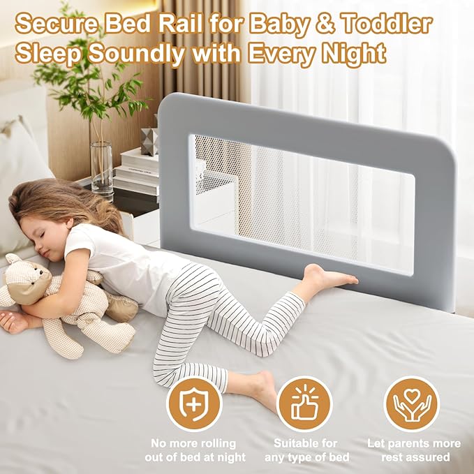 Toddler Bed Guard Rail for Baby - Sturdy Metal Safety Rail for Twin, Crib, Queen, Bunk, Full Side Beds - Kids Guardrail Protector (48 inch)