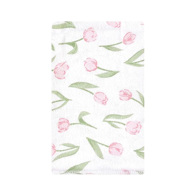 Hudson Baby Unisex Baby Cotton Flannel Burp Cloths, Pink Tulips, One Size