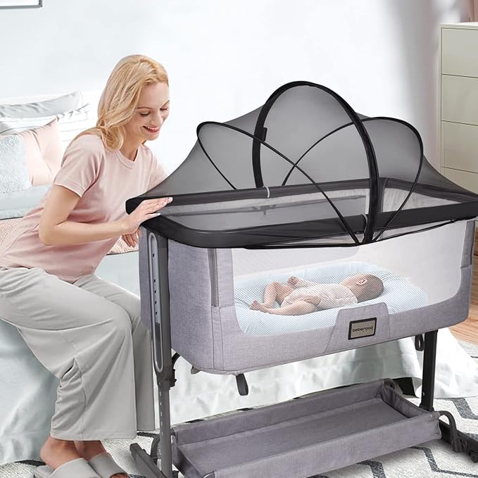 Beberoad Love Bassinet Mosquito Net Cover, Breathable Mesh Canopy with 2-Way Zipper for Bedside Sleepers (Black)