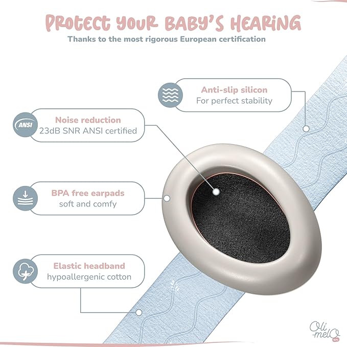 Baby Ear Defenders : Noise Cancelling Protection up to 34 dB ANSI certified - Adjustable non-slip headbands