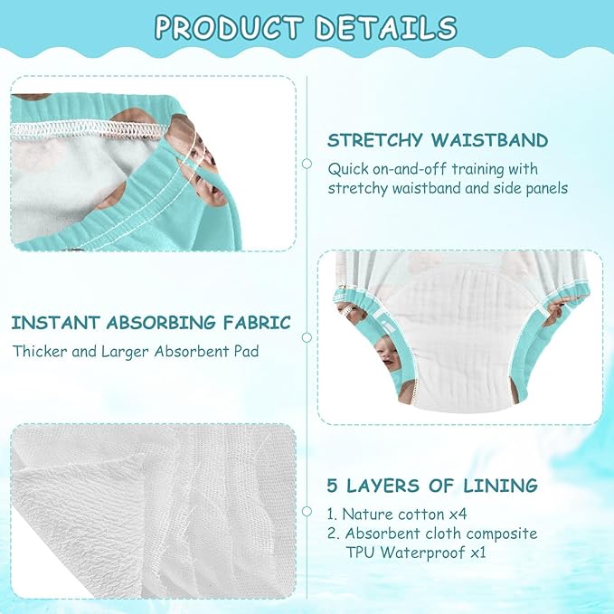 Joko Ivery 1 Light Blue Teal Custom Potty Training Pants Cotton Traning Potty Panty for Boys Toddlers Girls 2T 3Pcs