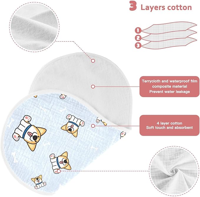 vvfelixl Muslin Burp Cloths Welsh Corgi Puppy Bones Baby Washcloths for Baby Girl Boys 2 Pack