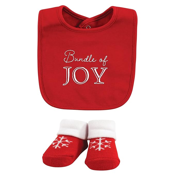 Hudson Baby Unisex Baby Cotton Bib and Sock Set, Christmas Scene, One Size