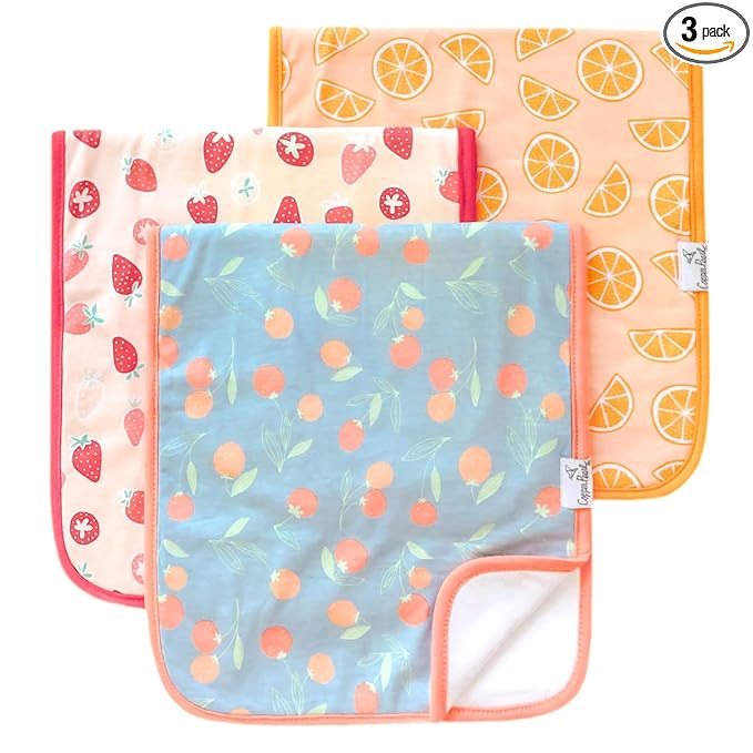 Copper Pearl Premium Baby Burp Cloths - 3-Pack Large Cotton Burp Cloths, Extra Soft Spit Up Rags with 3 Absorbent Layers, Perfect for Baby Boy and Baby Girl Gifts (21" x 10" Size, Clementine Set)