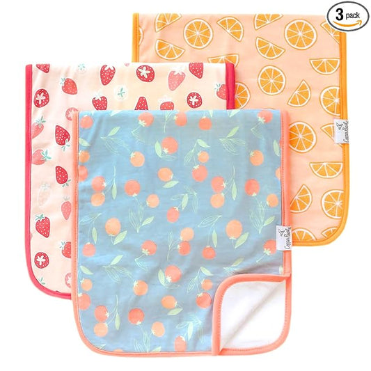 Copper Pearl Premium Baby Burp Cloths - 3-Pack Large Cotton Burp Cloths, Extra Soft Spit Up Rags with 3 Absorbent Layers, Perfect for Baby Boy and Baby Girl Gifts (21" x 10" Size, Clementine Set)