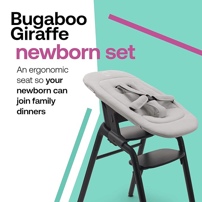 Bugaboo Giraffe Newborn Set – Padded Infant Seat Insert with 5-Point Harness – Ergonomic Baby Lounger Attachment for Giraffe High Chair & Rocker Frame – Birth to 6 Months - Polar White
