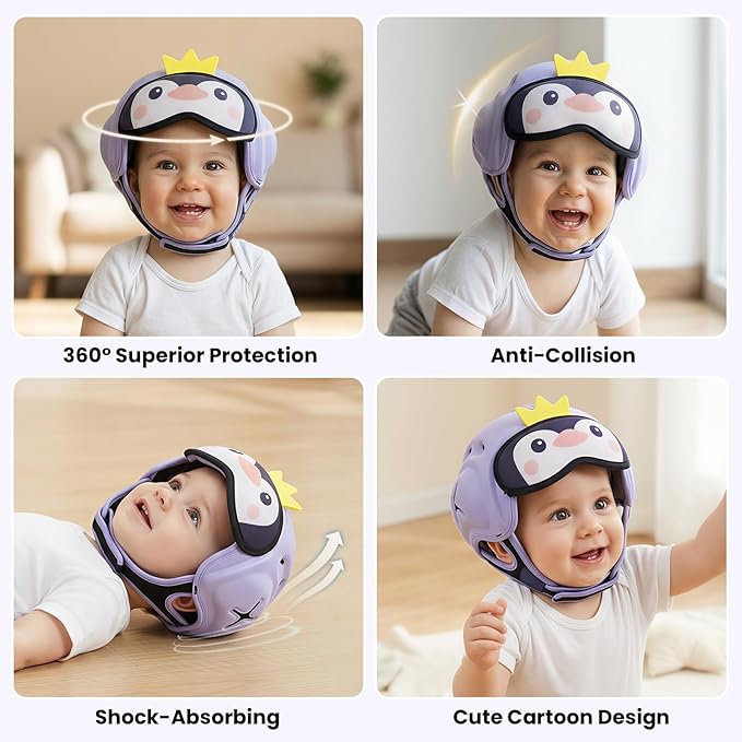 Mambobaby Baby Head Protector Helmet for Crawling and Walking, Breathable Soft Helmet, Ultra-Lightweight & Adjustable, Prevents Bumps Safety Helmet for Infants Toddlers 6-24 Months (Waddle Penguin)