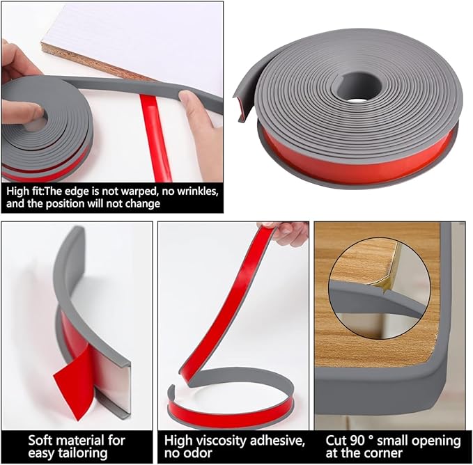 16.4ft U-Shape TPE Self Adhesive Veneer Edging Trim Flexible Edge Protector for Furniture Corner & Edge Safety Guards, DIY Furniture Edge Strip for Countertop Table Cabinet Shelf Repair (18mm, Gray)