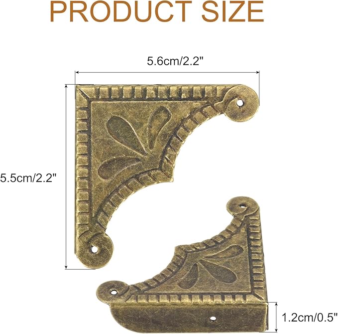 uxcell 30pcs Vintage Corner Protector 2.2"x2.2"x0.5" Decorative Metal Edge Corner Protectors Brackets with Mounting Nails for Box Wooden Case Chest Table Desk Bronze