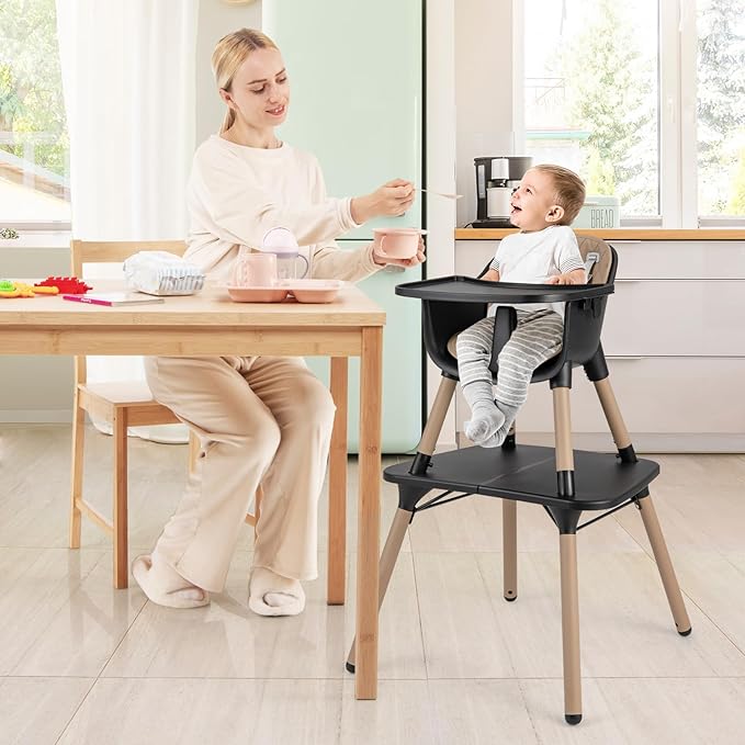 HONEY JOY 5-in-1 High Chair, Convertible Highchair for Babies and Toddlers/Kids Chair Table Set/Infant Feeding Chair w/Safety Harness, PU Leather Cushion & Removable Food Tray (Coffee)