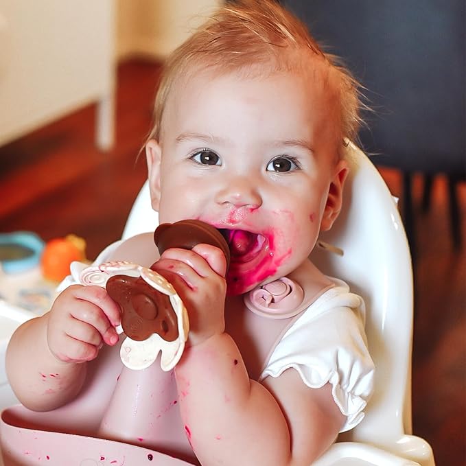 Haakaa Flower Baby Fresh Fruit Food Feeder with Mini Freezer Nibble Tray, Breastmilk Popsicle Mold for Baby Cooling Relief, Food Grade Silicone Baby Mesh Feeder for Infants 4M+ (Blush)