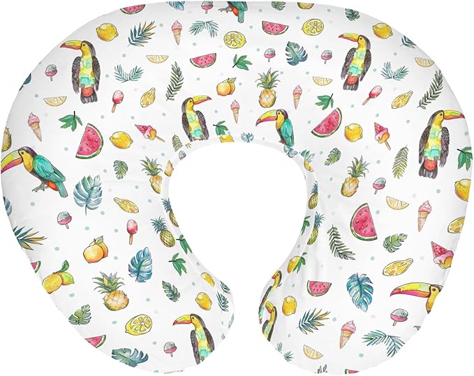 Toucan Tropical Flowers Leaves Baby Nursing Pillow Covers for Boy Girl Summer Birds Fruits Nursery Pillowcase for Breastfeeding Pillows Boho Beach Vacation Soft Stretchy Slipcovers for Newborn Infant