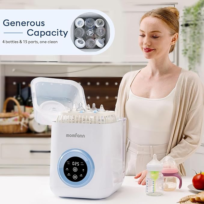MOMFANN Baby Bottle Washer-19 Min Rapid Wash, Sterilizer and Dryer, All-in-One Cleaner, Bottles, Pump Parts & Baby Essentials for New Parents Gift, Replaces Hand Washing