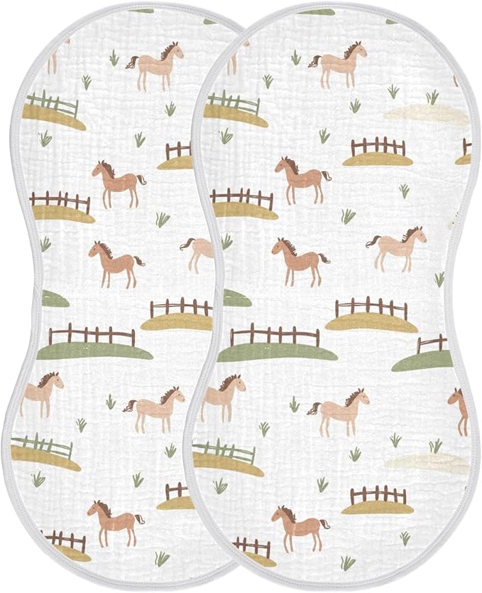 vvfelixl Baby Burp Cloths Cute Horses Fences Baby Newborn Cotton Burping Cloths Set Babys Washcloths 4 Pack