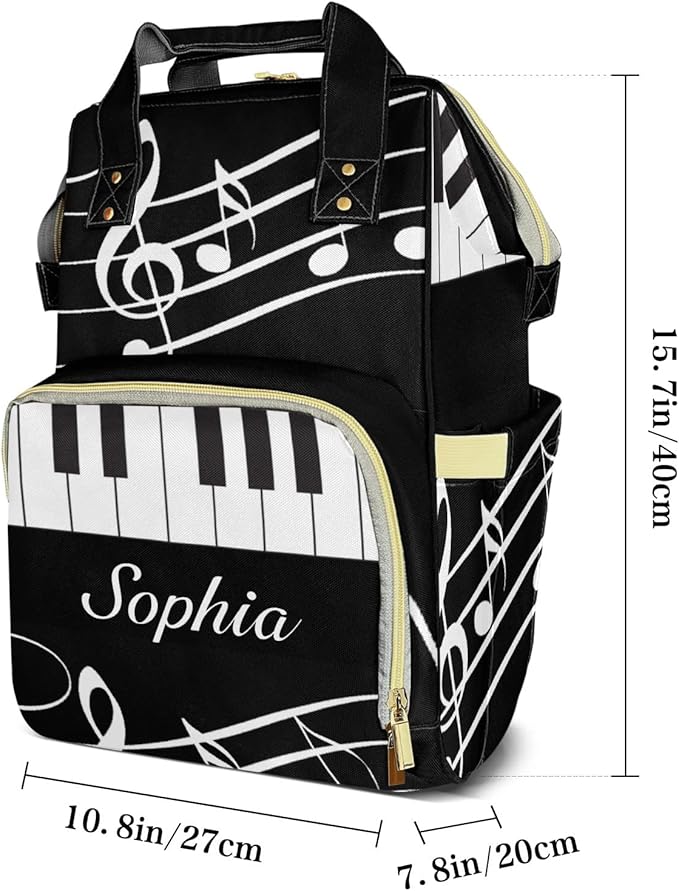 Musicians Piano Keys Cute Diaper Bag Baby Nappy Bag Daughter Multi-Function Custom Baby Bag Picnic Diaper Carrying Bag Unisex Gifts with Name