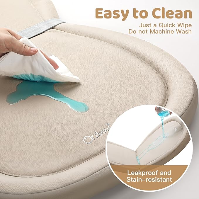 Orzbow Baby Changing Pad, Foldable Diaper Changing Pad for Dresser and Table, Wipeable Changing Pad Easy to Clean, Waterproof PU & Soft Foam Inner, Non-Slip, with Safety Belt, 28" × 19", Beige