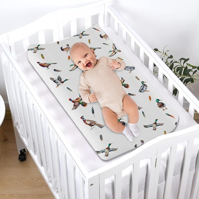 Country Duck Pheasant Baby Changing Pad Cover Wild Ducks Birds Feathers Baby Diaper Changing Table Sheets for Boy Girl Soft Breathable Stretch Fitted Diaper Change Table Pad Mats Covers 32''x16''