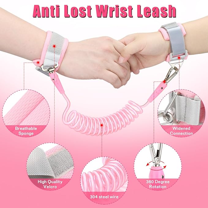 3 in 1 Toddler Harness Leash, Breathable Kids Safety Harness with Anti Lost Wrist Link, 360° Swivel Adjustable Cute Cartoon Walking Leash for Girls, Ideal for Toddlers Outdoor Travel Shopping
