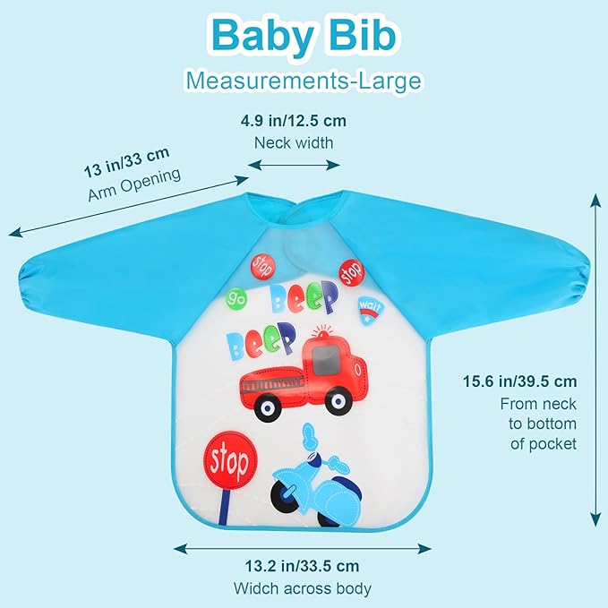 Accmor 4 Pack Long Sleeve Baby Bibs, Waterproof Sleeved Bib, Toddler Baby Girls Boys Smock Bibs for 6-36 Months