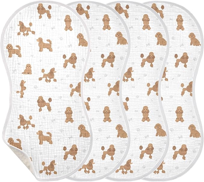 Muslin Burp Cloths for Baby Boys and Girls - 1-Pack Ultra Absorbent Miniature Poodle Dog Muslin Washcloths, Newborn Towel, Milk Spit Up Rags, Burp Cloth Bib for Unisex, 22 x 11 Inch