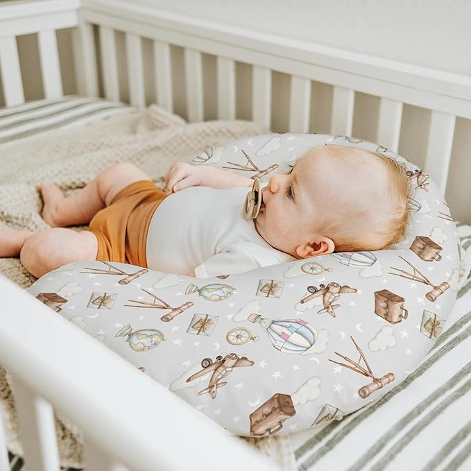 Adventure Nursing Pillow Covers for Boy Girl Travel Planes Compass Luggage Globe Explore Nursing Pillow Slipcovers for Breastfeeding Pillows Holiday Vacation Soft Stretchy Covers for Newborn Infant