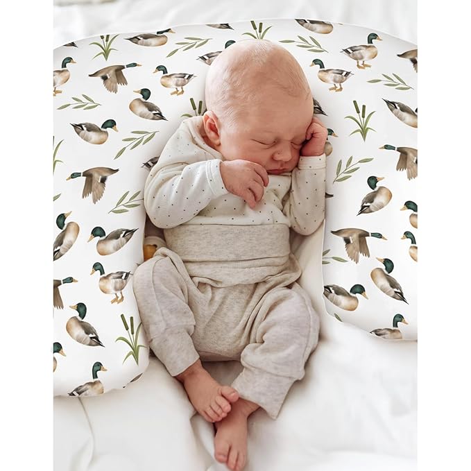 Mallard Duck Hunting Baby Nursing Pillow Covers for Boy Girl Wild Ducks Leaves Nursing Pillowcase for Breastfeeding Pillows Retro Hunting Animals Soft Stretchy Slipcovers for Newborn Infant