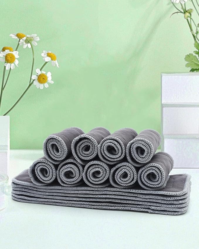 Babygoal Baby 5-Layer Charcoal Rayon from Bamboo Reusable Liners for Cloth Diapers Nappies,Pack of 12 Inserts,12ZTN
