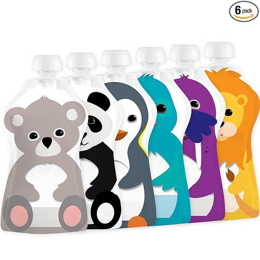 Squooshi Reusable Baby Food Pouches for Toddlers | BPA Free Plastic, Food Safe, Freezer Safe | Refillable for Applesauce Yogurt & Puree Squeeze Pouch | 6 Pack | 3.4 oz