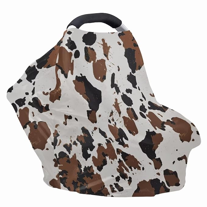 LedBack Brown Cow Print Stretchy Car Seat Cover for Babies, Breathable Breastfeeding Cover, Soft Lightweight Baby Carseat Canopy