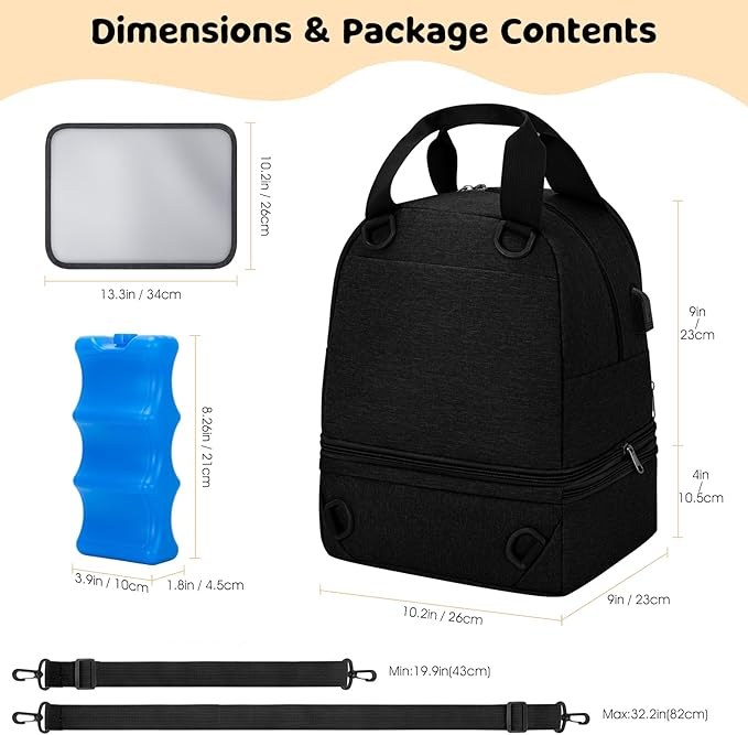 OCKLILY Breast Pump Bag Cooler Backpack — Large Insulated Milk Storage for Breastmilk — Wearable Hands-Free Pumping Tote for Working Moms (Black)