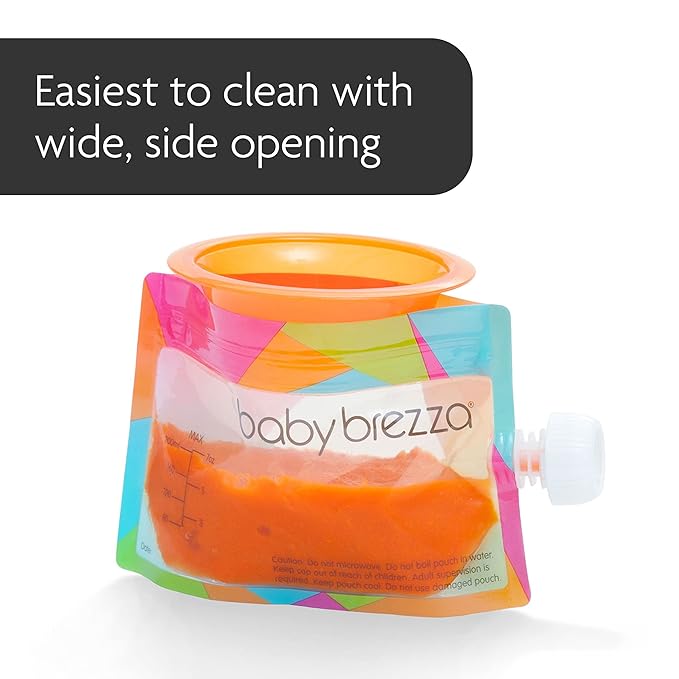 Baby Brezza Reusable Baby Food Storage Pouches, 10 Pack 7oz - Make Organic Food Puree for Kids or Toddlers and Store in Refillable Squeeze Pouches, Bulk Set is Freezer Safe & Washable