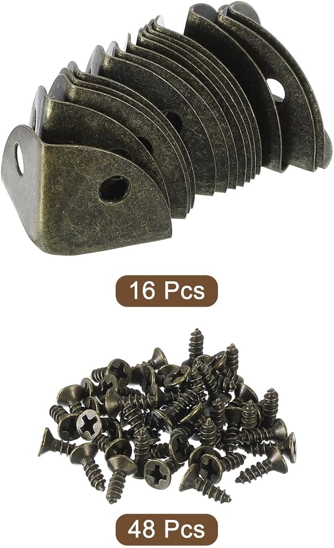 uxcell 16 Pcs Metal Box Corner Protectors 1.18"x0.79" Table Corner Guards Decorative with Mounting Screws for Storage Box Cabinets Wooden Chest, Bronze