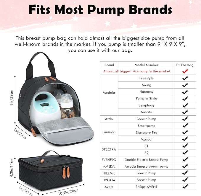 Breast Pump Bag for Spectra S1/S2 - Spectra Pump Bag with Ice Pack & Waterproof Mat, Portable Breast Milk Cooler Case for Work, Travel and Family Use, Black