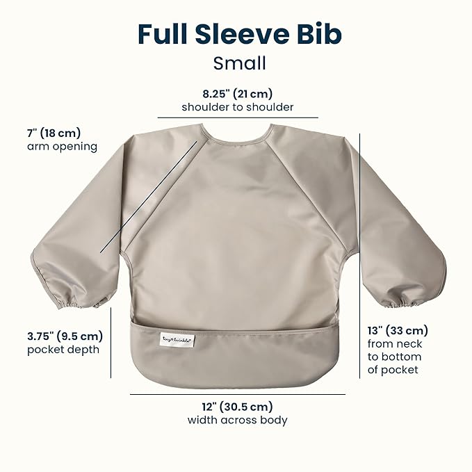 Tiny Twinkle Long Sleeve Bib for Babies & Toddlers | 2-Pack Waterproof Smock Bib for Eating | Machine Washable & Mess-Proof Feeding Essentials | Newborn Shower Gift (Grey Indigo,6–24M)