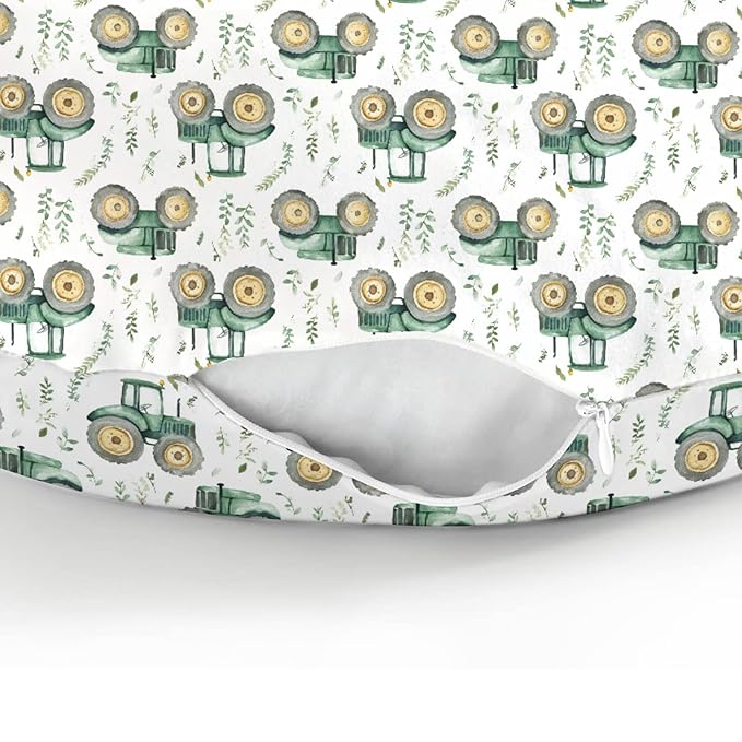 Watercolor Green Tractors Baby Nursing Pillow Covers for Boy Girl Farm Tractors Boho Leaves Nursery Feeding Pillowcase for Breastfeeding Pillows Farm Life Soft Stretchy Slipcovers for Newborn Infant