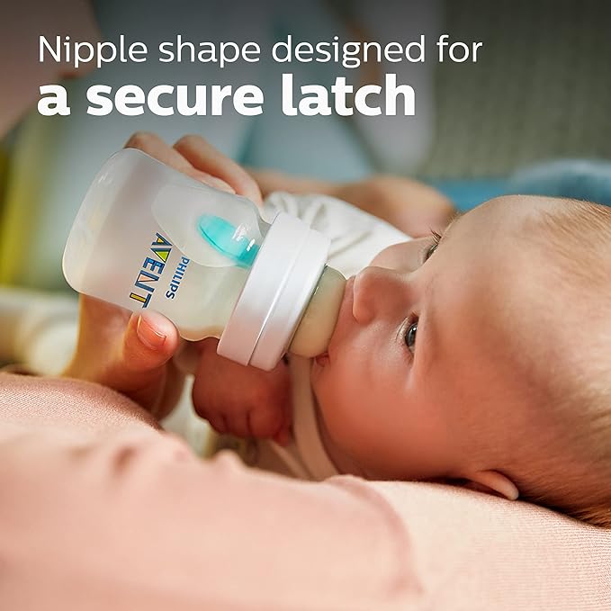 Philips Avent Anti-Colic Bottle with AirFree Vent, 4oz, with Flow 1 Nipples, 0m+, 4pk, Clear, SCY701/04 (Pack of 6)
