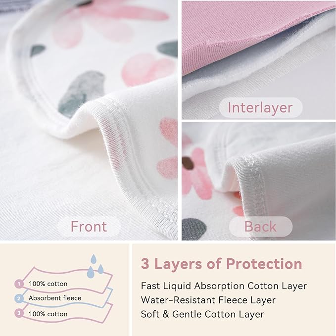 Yoofoss Baby Burp Cloths 100% Organic Cotton 5 Pack Burping Cloths for Babies Boys Girls Large 21''X10'' Extra Soft and Absorbent Flowers