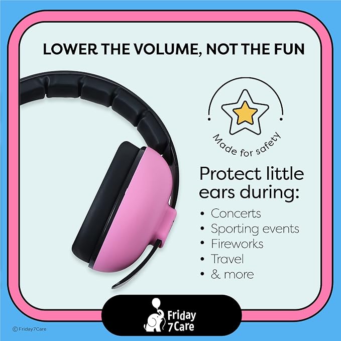 Friday 7Care Baby Ear Protection Noise Cancelling Headphones for Ages 0-24 Months, Pink