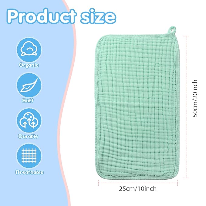 Hicarer 6 Pcs Girl Muslin Burp Cloths Cotton Burping Spit Rags Large 20 x 10 Inch 6 Layers Newborn Soft Absorbent Multicolor Wash Cloths Diapers for Baby Shower(Cute Color Series)