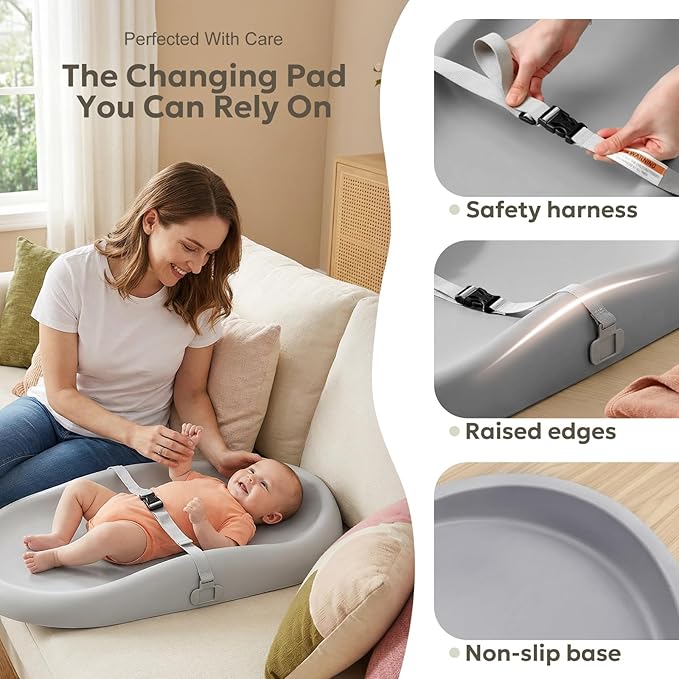 Mallify Wipe-Clean Changing Pad, Waterproof & Wipeable, Soft & Non-Slip Diaper Adjustable Safety Belt, Changing Pad for Dresser, Changing Table