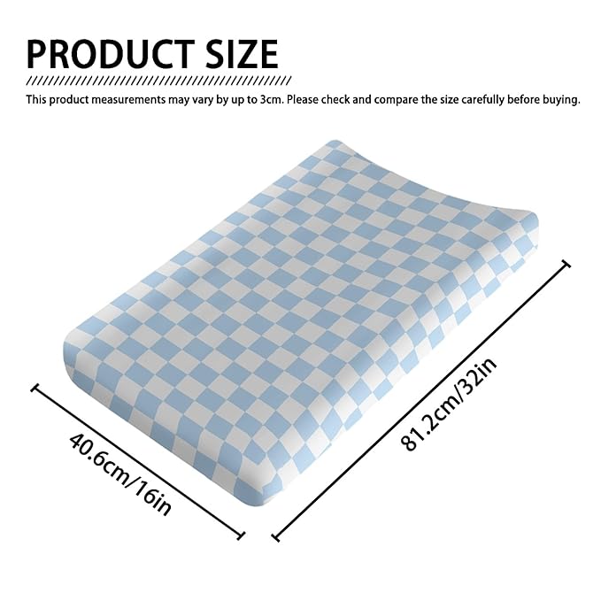 Blue Checkered Changing Pad Cover for Baby Girls Boys Cartoon Breathable Diaper Change Table Sheet Soft Stretchy Cute Change Table Mat Cover Fit 32x16