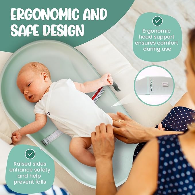 Waterproof Baby Changing Pad - Contoured Diaper Changing Station - High Safety Edges & Adjustable Belt - Easy Wipe Clean PU Foam - Non-Slip Portable Changing Mat for Nursery Dresser - SageGreen