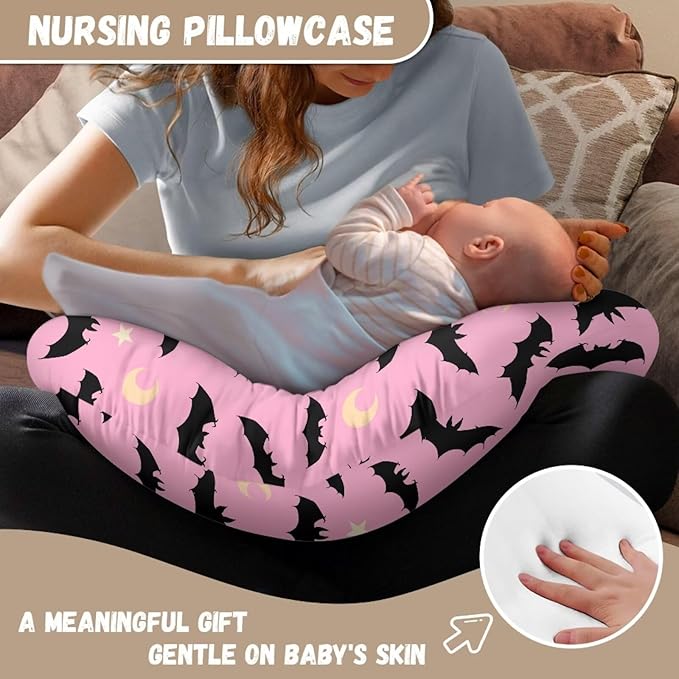 Pink Black Bat and Moon Baby Nursing Pillowcase Nursing Pillow Cover Pillow Slipcover Detachable Nursing Pillow Protective Cas Baby Feeding Washable and Easy to Clean
