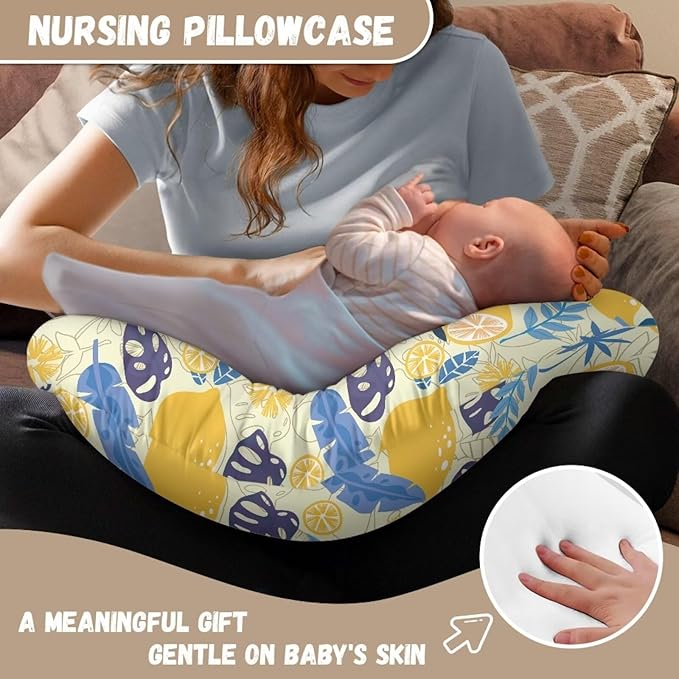 Lemon Nursing Pillow Cases 1 Pack for Breastfeeding Pillow Nursing Covers Pillow Slipcover Pillowcase Soft Fabric Fits Snug On Infant Feeding Cushion Cover Pillow Not Included