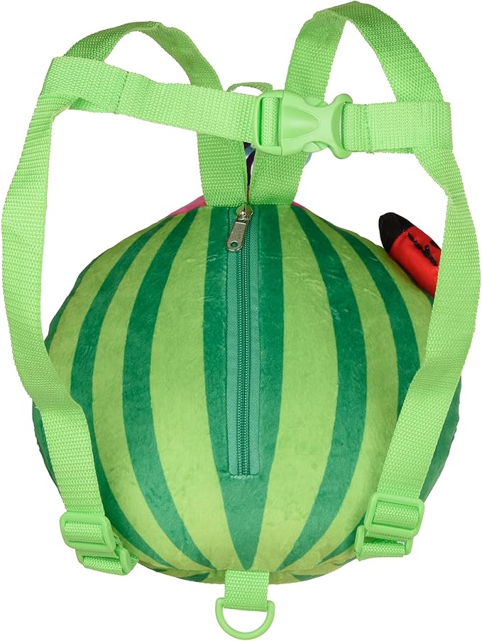 AI ACCESSORY INNOVATIONS Cocomelon Plush Watermelon Toddler Backpack with Detachable Safety Leash, Anti Lost Safety Harness 10” Bag for kids