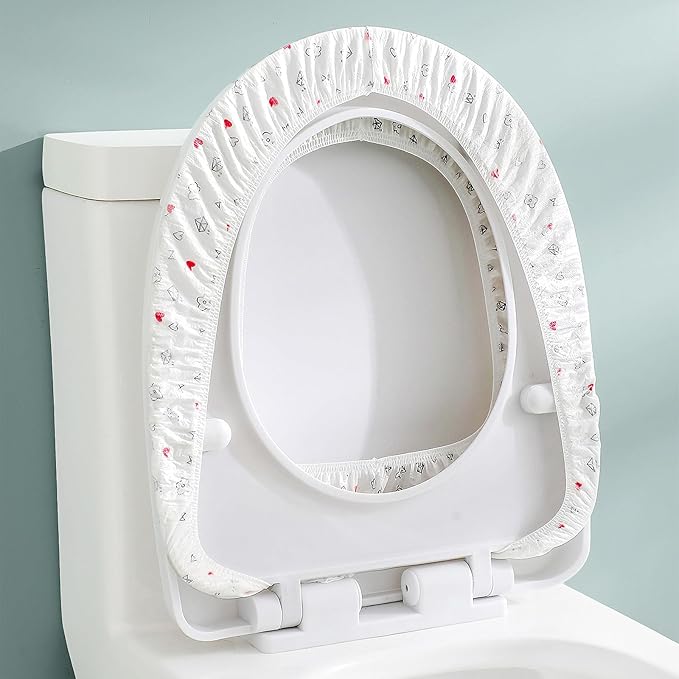20 Pack Disposable Toilet Seat Cover Waterproof Non-Woven Fabric, Disposable Toilet Seat Covers for Travel, Disposable Seat Covers for Outing Hotel Hospital Public Toilet (Double Layer White)